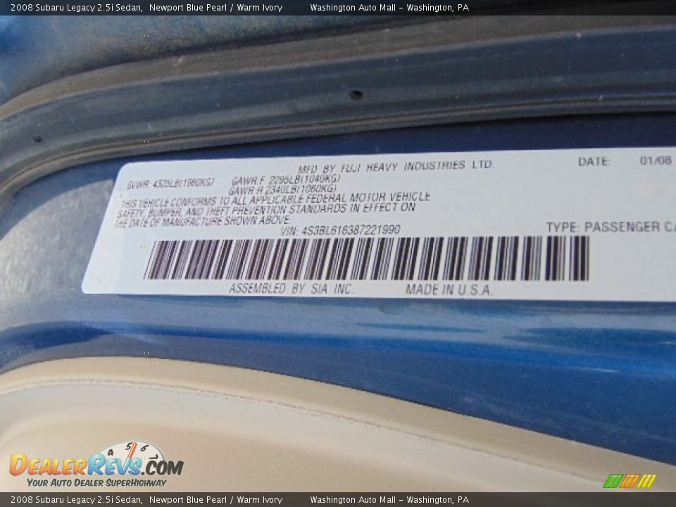 2008 Subaru Legacy 2.5i Sedan Newport Blue Pearl / Warm Ivory Photo #19