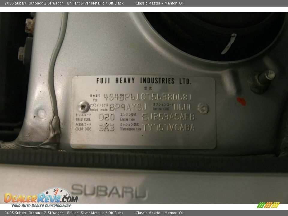 2005 Subaru Outback 2.5i Wagon Brilliant Silver Metallic / Off Black Photo #25