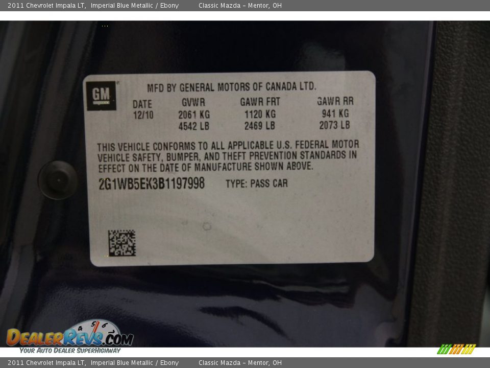 2011 Chevrolet Impala LT Imperial Blue Metallic / Ebony Photo #16