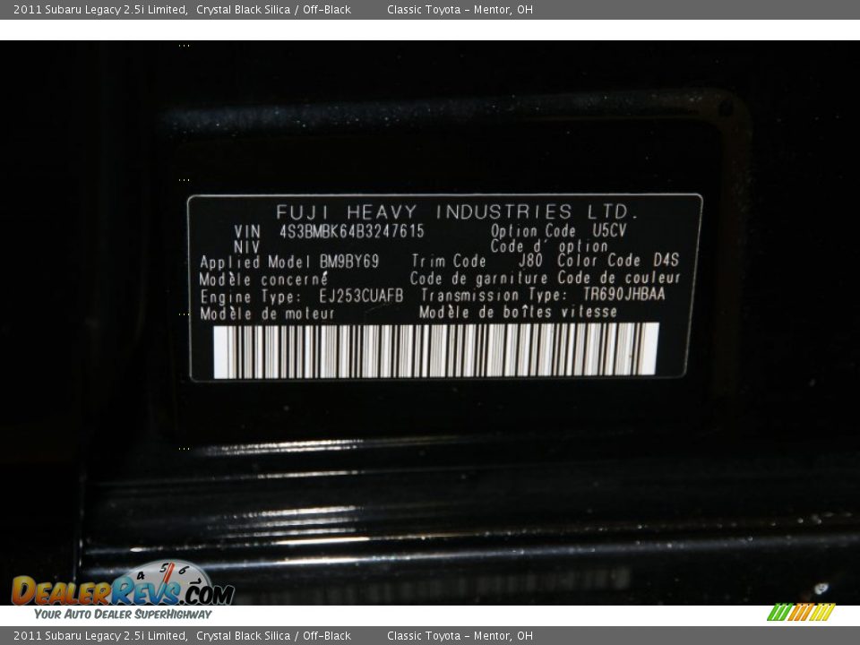 2011 Subaru Legacy 2.5i Limited Crystal Black Silica / Off-Black Photo #28