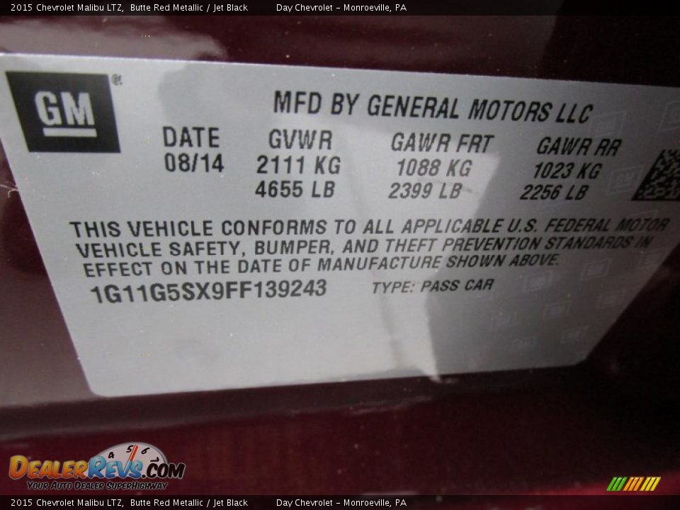 2015 Chevrolet Malibu LTZ Butte Red Metallic / Jet Black Photo #19