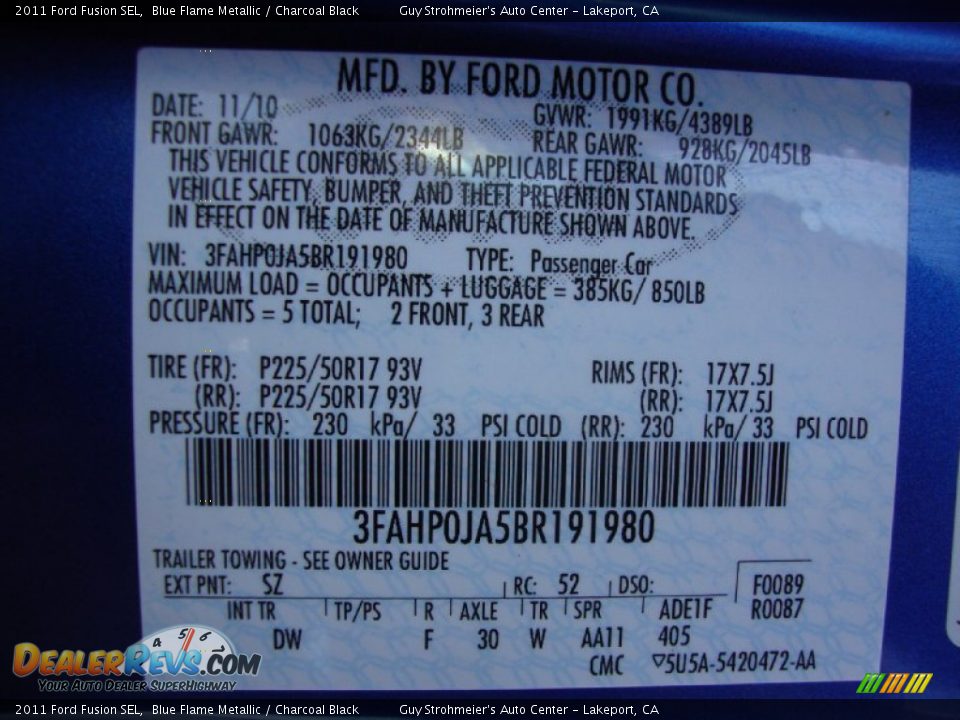 2011 Ford Fusion SEL Blue Flame Metallic / Charcoal Black Photo #25