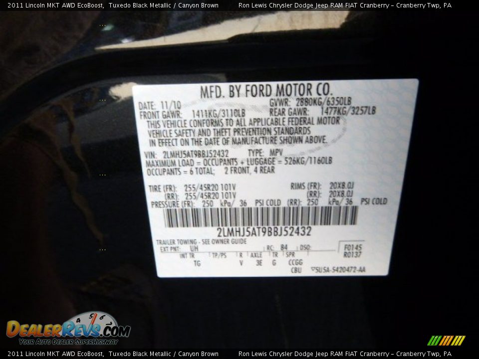 2011 Lincoln MKT AWD EcoBoost Tuxedo Black Metallic / Canyon Brown Photo #20