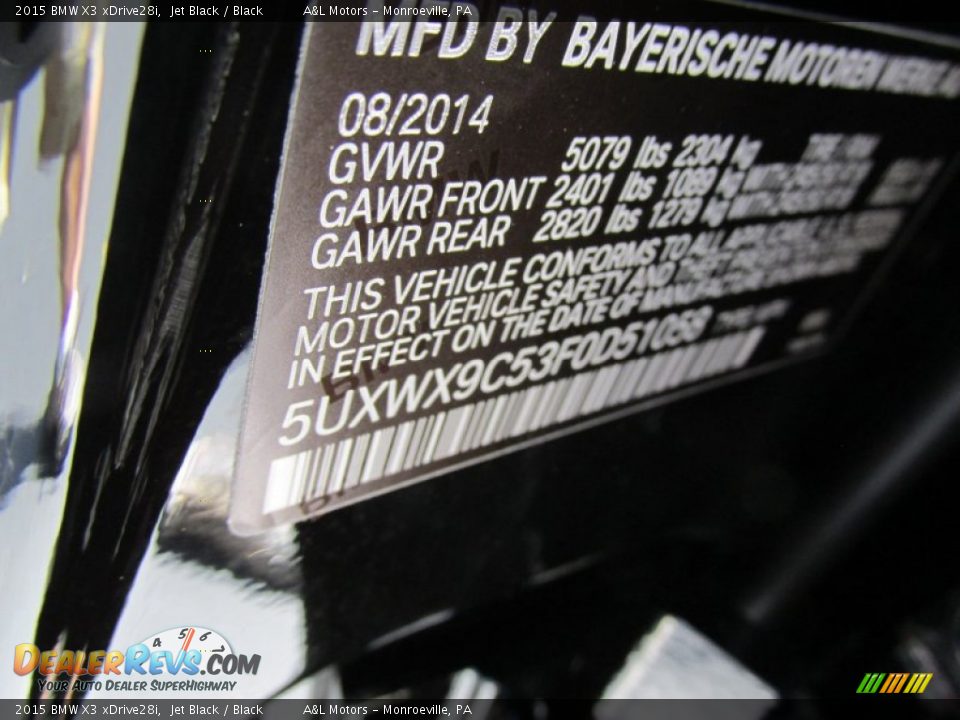 2015 BMW X3 xDrive28i Jet Black / Black Photo #19