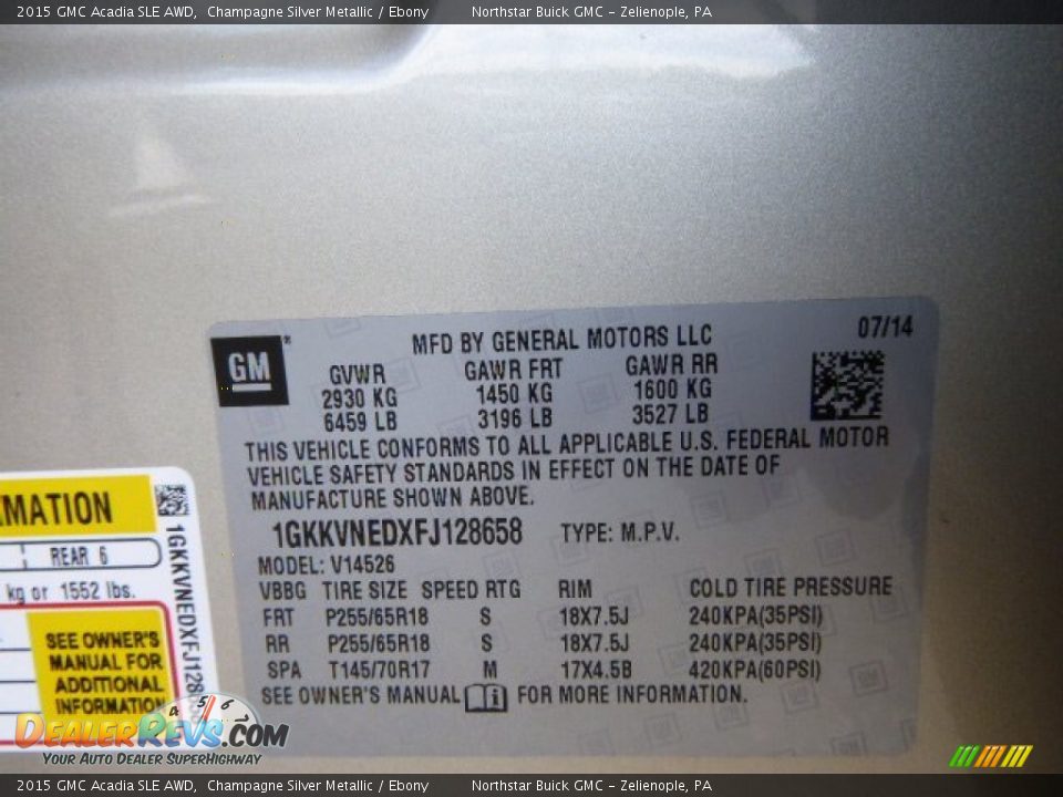 2015 GMC Acadia SLE AWD Champagne Silver Metallic / Ebony Photo #20