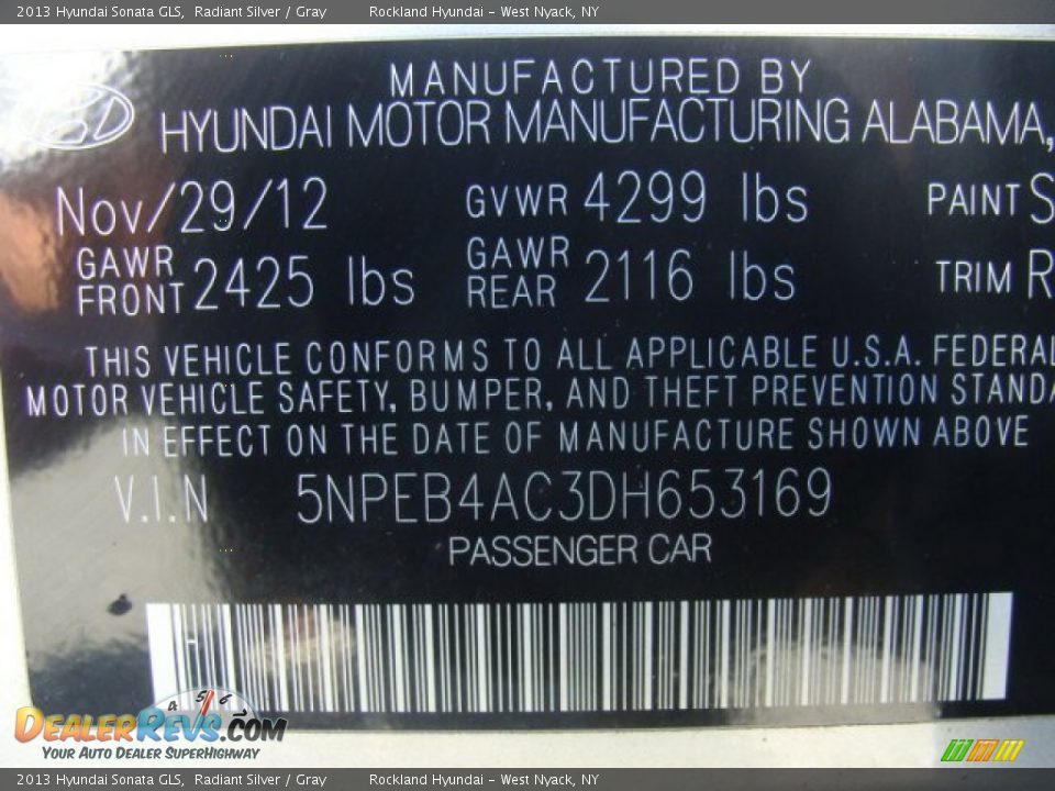 2013 Hyundai Sonata GLS Radiant Silver / Gray Photo #31