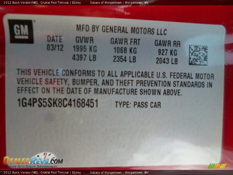 2012 Buick Verano FWD Crystal Red Tintcoat / Ebony Photo #17