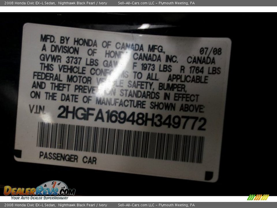 2008 Honda Civic EX-L Sedan Nighthawk Black Pearl / Ivory Photo #13