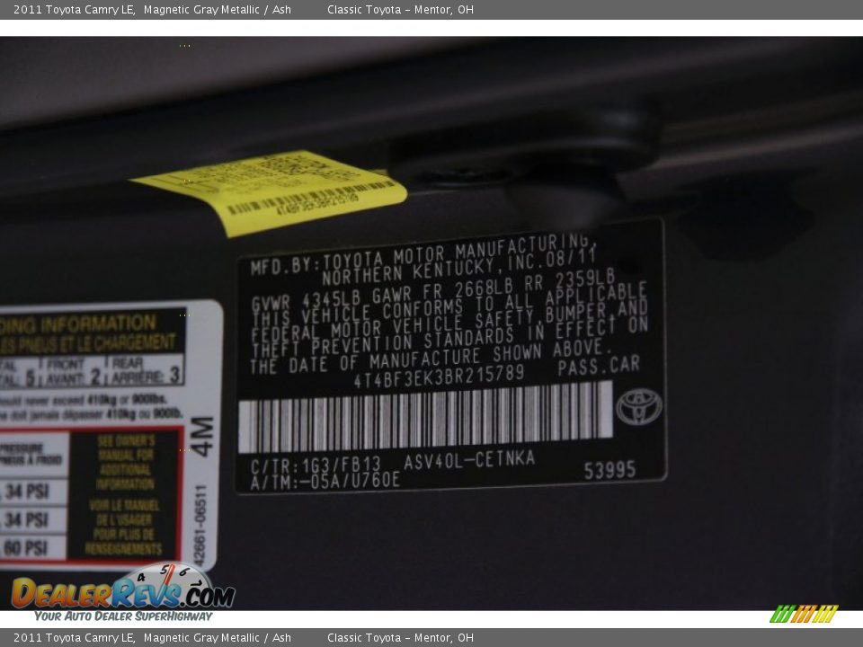 2011 Toyota Camry LE Magnetic Gray Metallic / Ash Photo #18