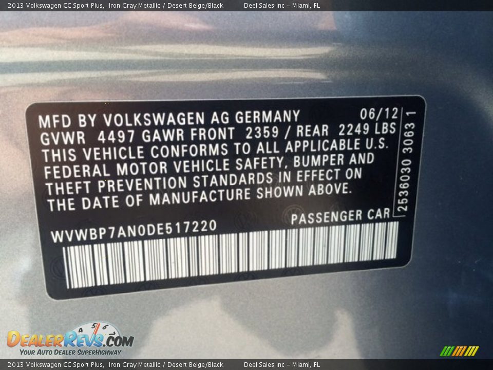 2013 Volkswagen CC Sport Plus Iron Gray Metallic / Desert Beige/Black Photo #14