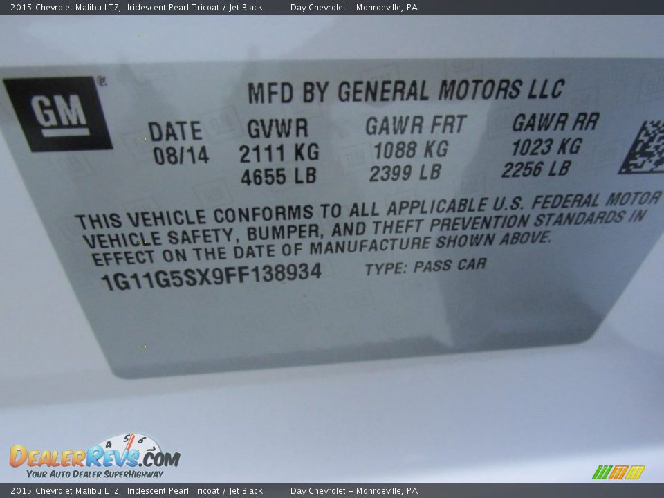 2015 Chevrolet Malibu LTZ Iridescent Pearl Tricoat / Jet Black Photo #19