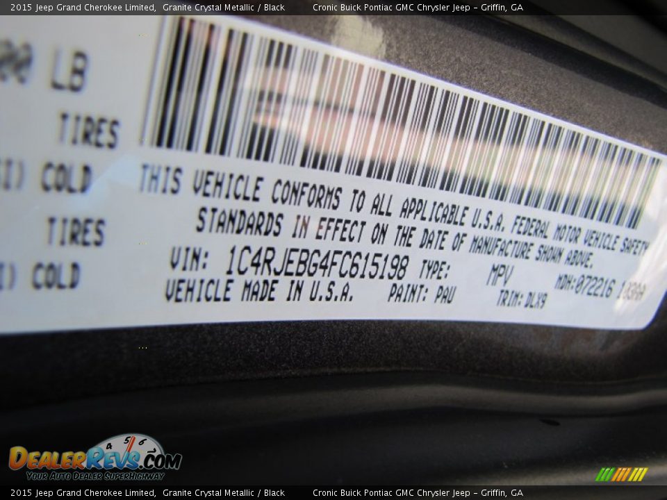 2015 Jeep Grand Cherokee Limited Granite Crystal Metallic / Black Photo #19