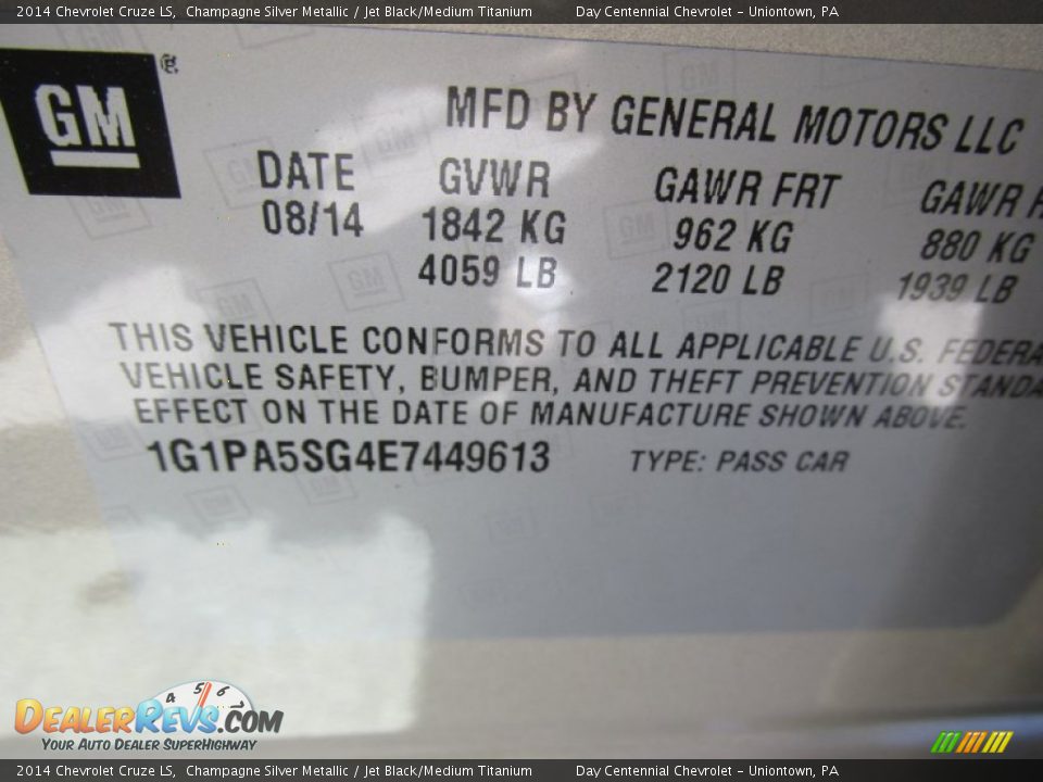 2014 Chevrolet Cruze LS Champagne Silver Metallic / Jet Black/Medium Titanium Photo #19