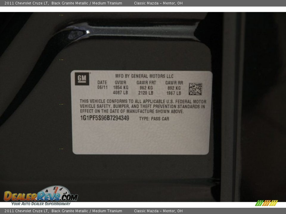 2011 Chevrolet Cruze LT Black Granite Metallic / Medium Titanium Photo #18
