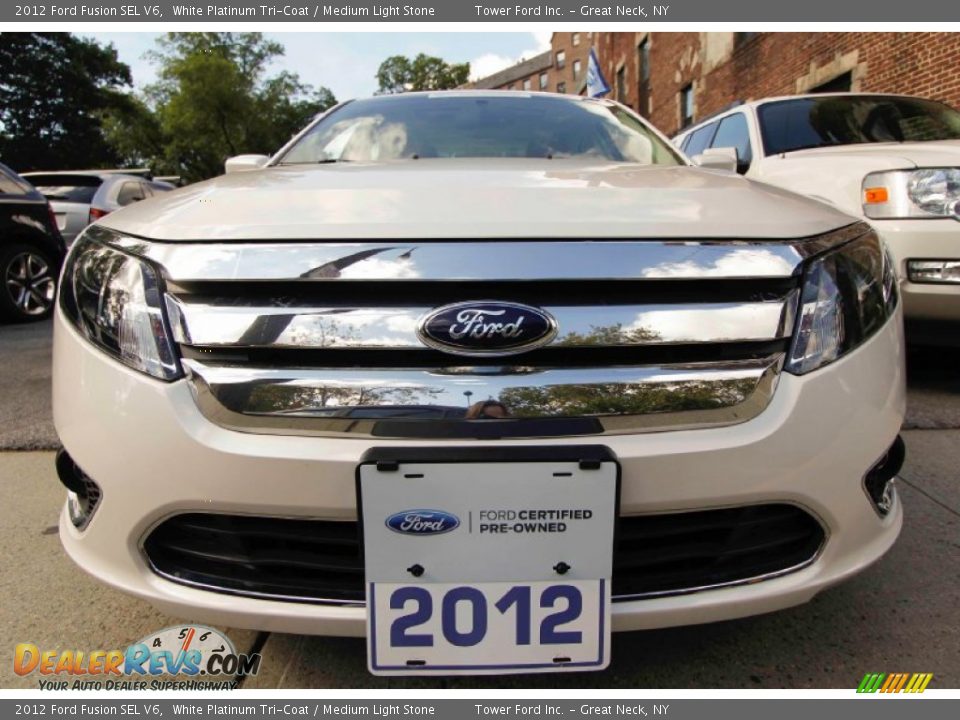 2012 Ford Fusion SEL V6 White Platinum Tri-Coat / Medium Light Stone Photo #2