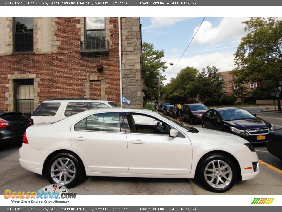 2012 Ford Fusion SEL V6 White Platinum Tri-Coat / Medium Light Stone Photo #7