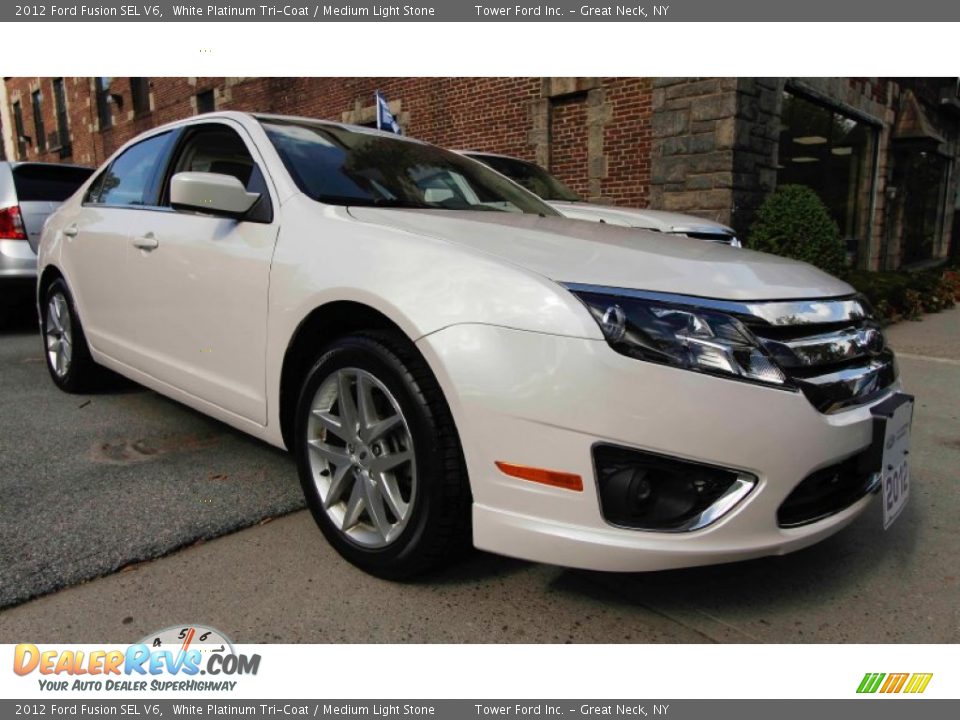 2012 Ford Fusion SEL V6 White Platinum Tri-Coat / Medium Light Stone Photo #8