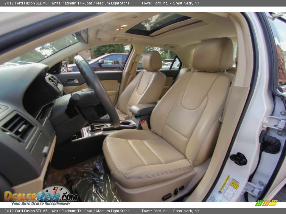 2012 Ford Fusion SEL V6 White Platinum Tri-Coat / Medium Light Stone Photo #13