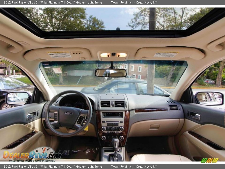 2012 Ford Fusion SEL V6 White Platinum Tri-Coat / Medium Light Stone Photo #16