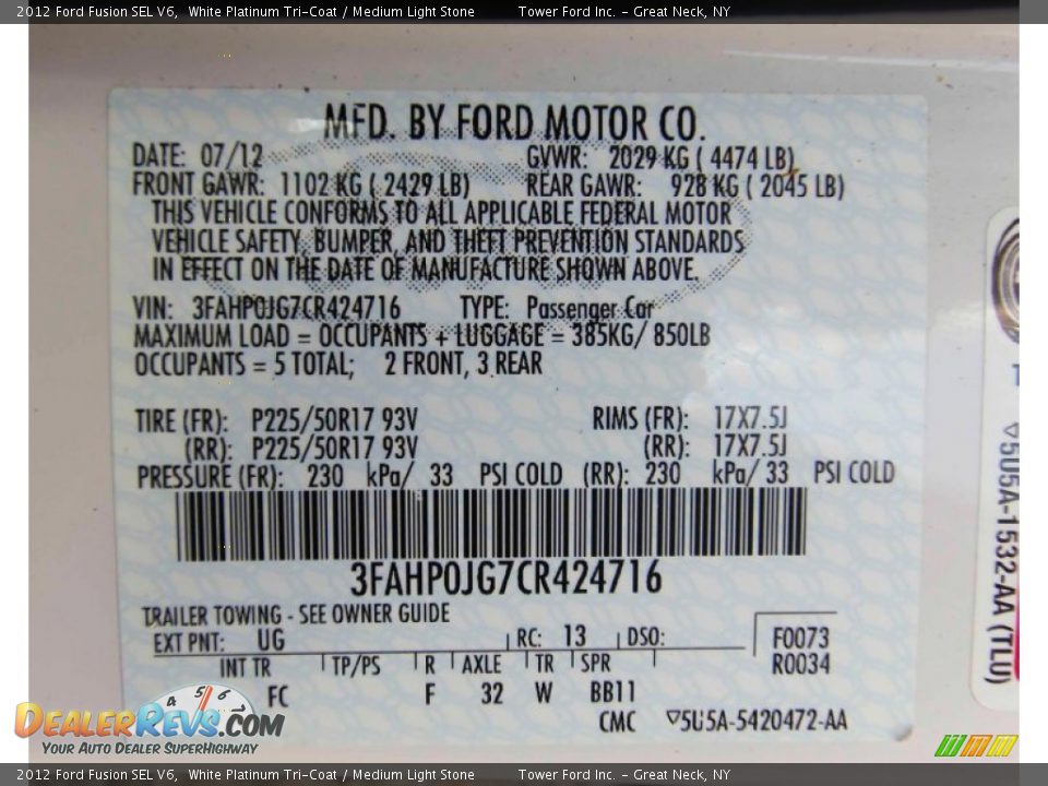 2012 Ford Fusion SEL V6 White Platinum Tri-Coat / Medium Light Stone Photo #30