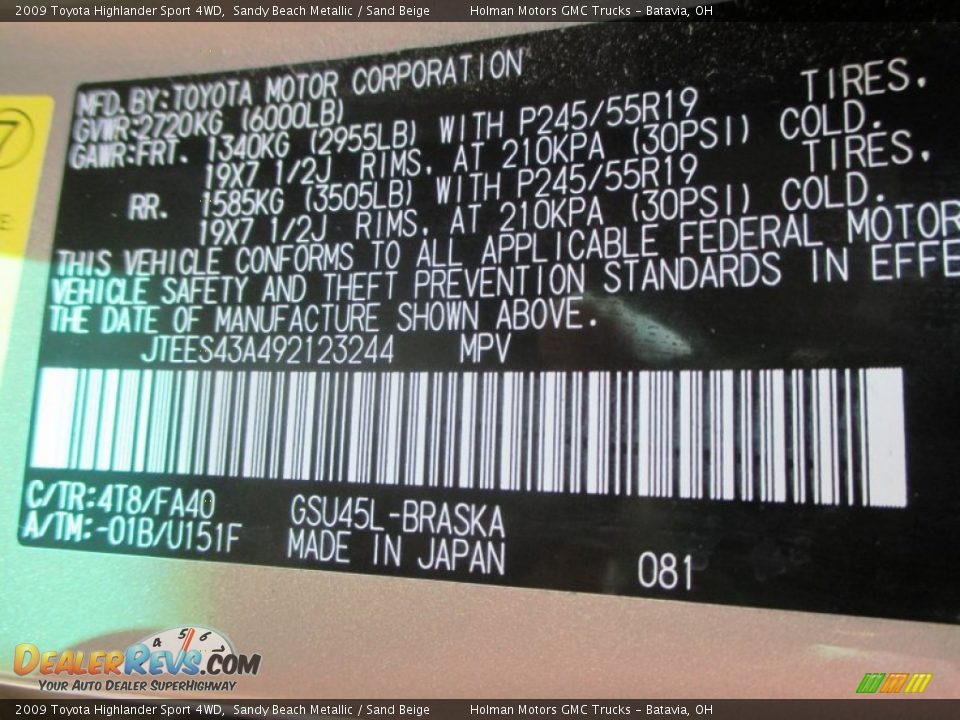 2009 Toyota Highlander Sport 4WD Sandy Beach Metallic / Sand Beige Photo #4
