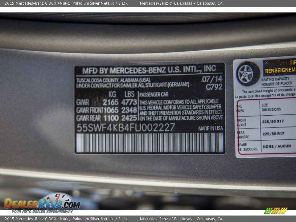 2015 Mercedes-Benz C 300 4Matic Paladium Silver Metallic / Black Photo #7