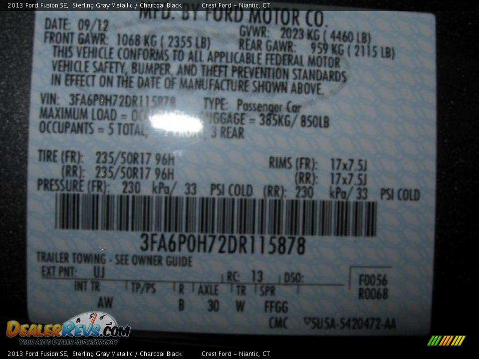 2013 Ford Fusion SE Sterling Gray Metallic / Charcoal Black Photo #14