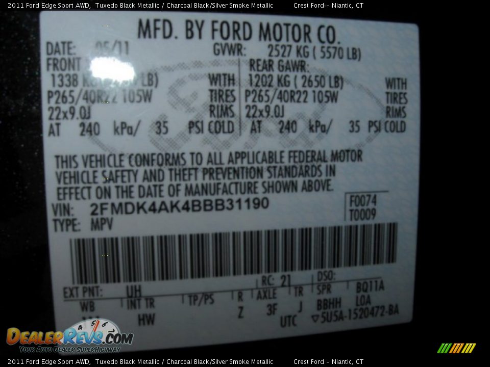 2011 Ford Edge Sport AWD Tuxedo Black Metallic / Charcoal Black/Silver Smoke Metallic Photo #16
