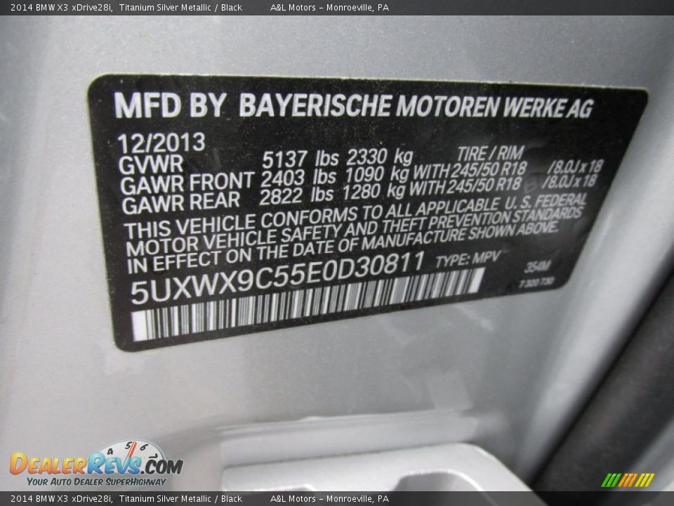2014 BMW X3 xDrive28i Titanium Silver Metallic / Black Photo #19