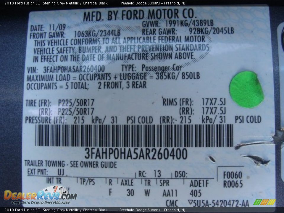 2010 Ford Fusion SE Sterling Grey Metallic / Charcoal Black Photo #22