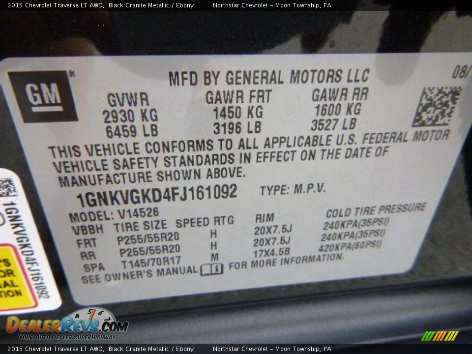 2015 Chevrolet Traverse LT AWD Black Granite Metallic / Ebony Photo #18
