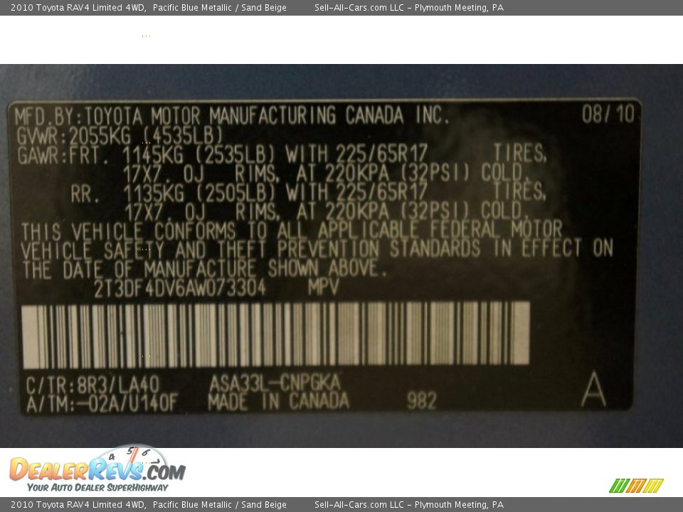 2010 Toyota RAV4 Limited 4WD Pacific Blue Metallic / Sand Beige Photo #31