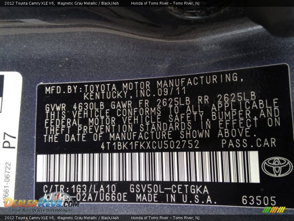 2012 Toyota Camry XLE V6 Magnetic Gray Metallic / Black/Ash Photo #16