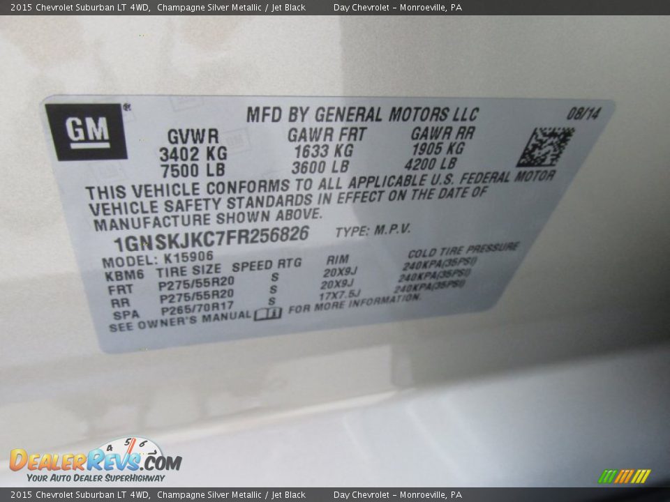 2015 Chevrolet Suburban LT 4WD Champagne Silver Metallic / Jet Black Photo #19