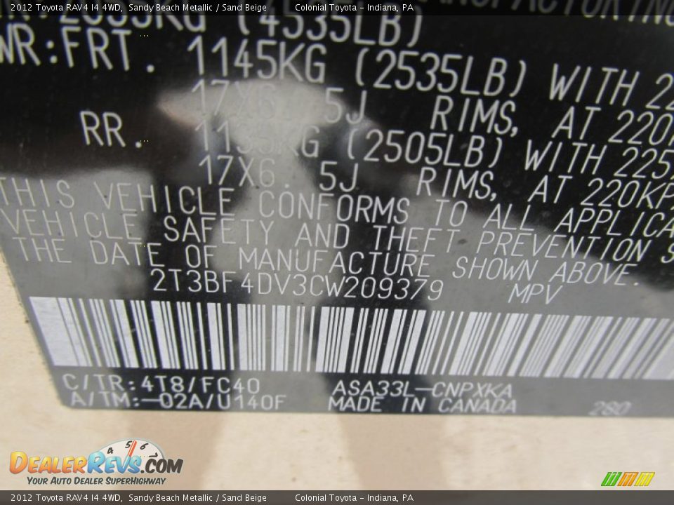 2012 Toyota RAV4 I4 4WD Sandy Beach Metallic / Sand Beige Photo #19