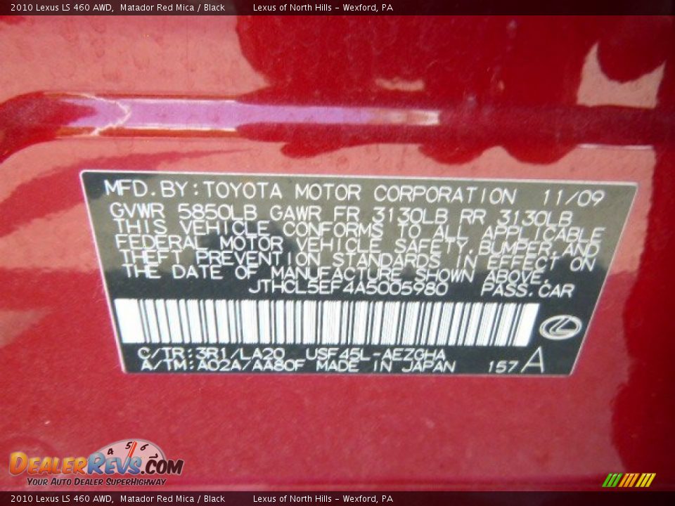2010 Lexus LS 460 AWD Matador Red Mica / Black Photo #20