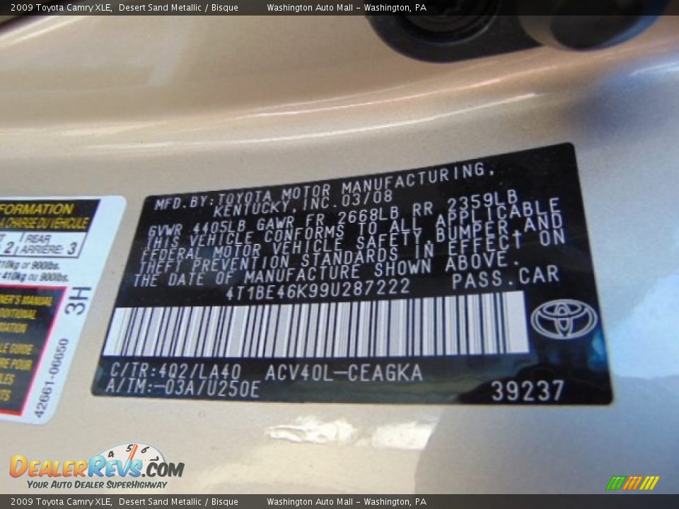 2009 Toyota Camry XLE Desert Sand Metallic / Bisque Photo #19