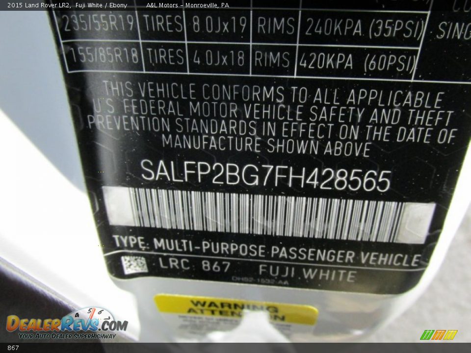 Land Rover Color Code 867 Fuji White
