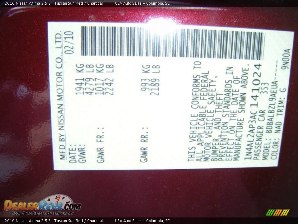 2010 Nissan Altima 2.5 S Tuscan Sun Red / Charcoal Photo #21