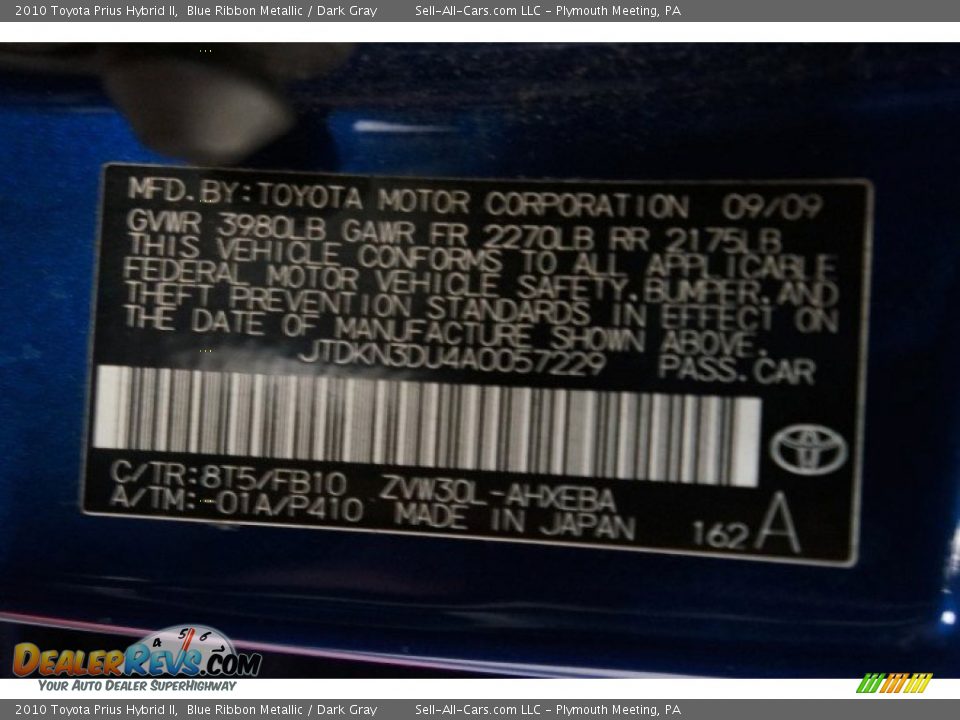 2010 Toyota Prius Hybrid II Blue Ribbon Metallic / Dark Gray Photo #21