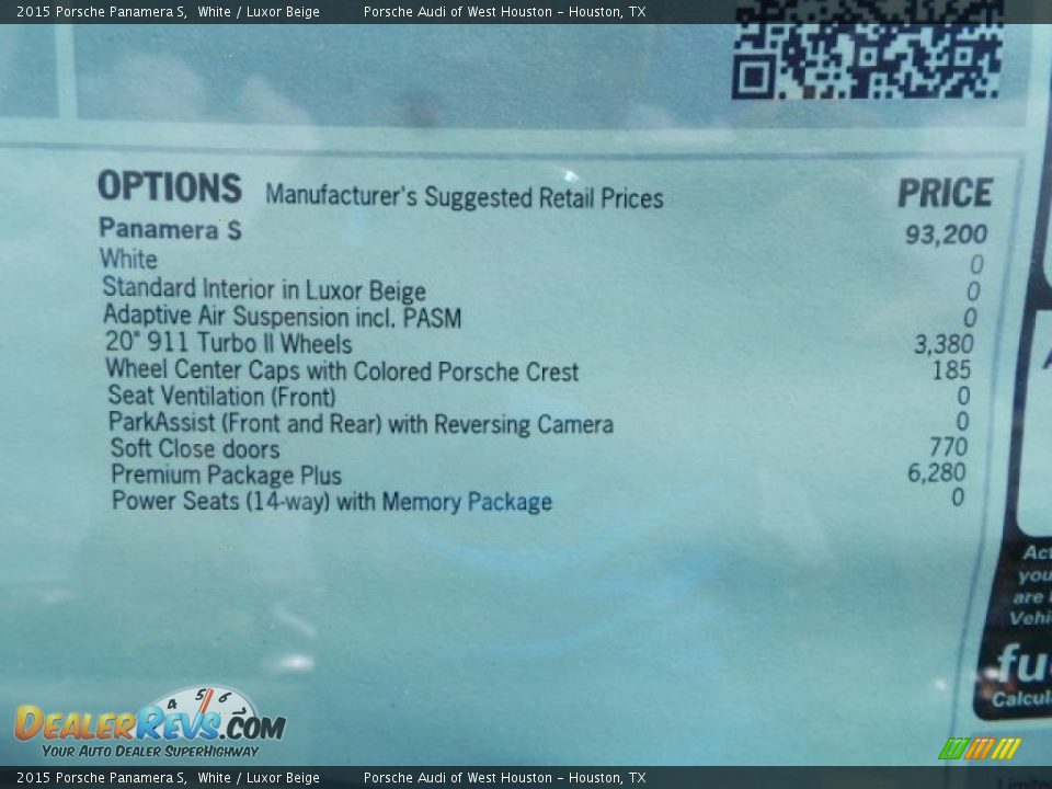 2015 Porsche Panamera S Window Sticker Photo #33
