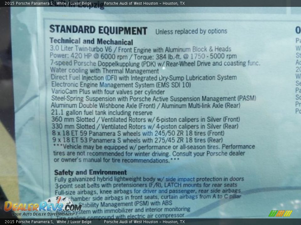 2015 Porsche Panamera S White / Luxor Beige Photo #34