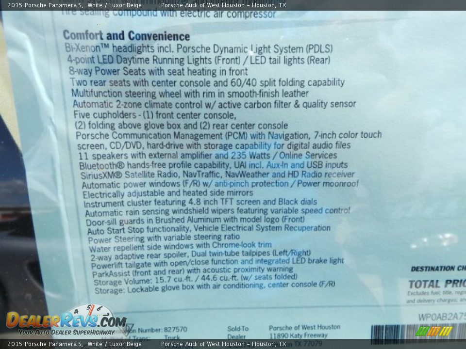 2015 Porsche Panamera S White / Luxor Beige Photo #35