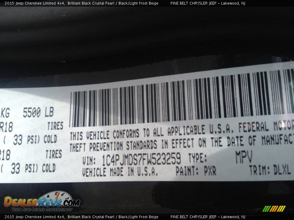 2015 Jeep Cherokee Limited 4x4 Brilliant Black Crystal Pearl / Black/Light Frost Beige Photo #9