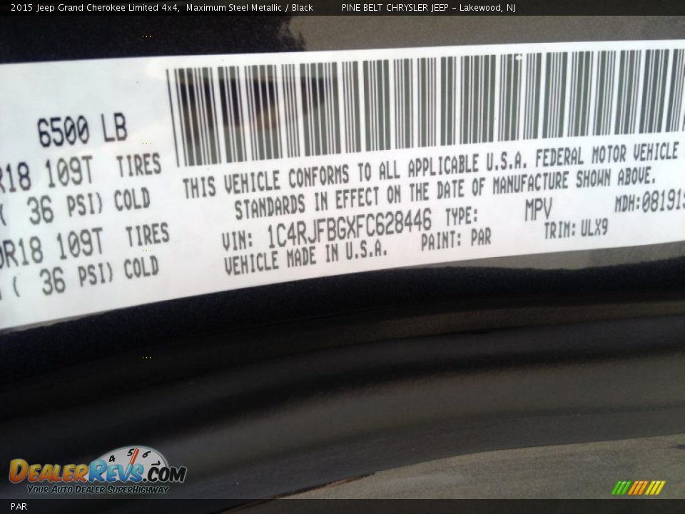 Jeep Color Code PAR Maximum Steel Metallic