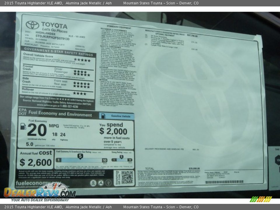 2015 Toyota Highlander XLE AWD Alumina Jade Metallic / Ash Photo #11