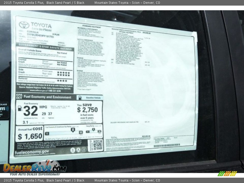 2015 Toyota Corolla S Plus Black Sand Pearl / S Black Photo #10