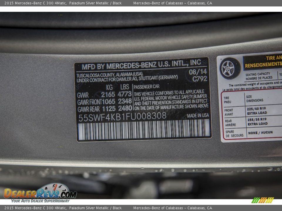 2015 Mercedes-Benz C 300 4Matic Paladium Silver Metallic / Black Photo #7