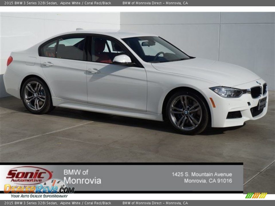 2015 BMW 3 Series 328i Sedan Alpine White / Coral Red/Black Photo #1