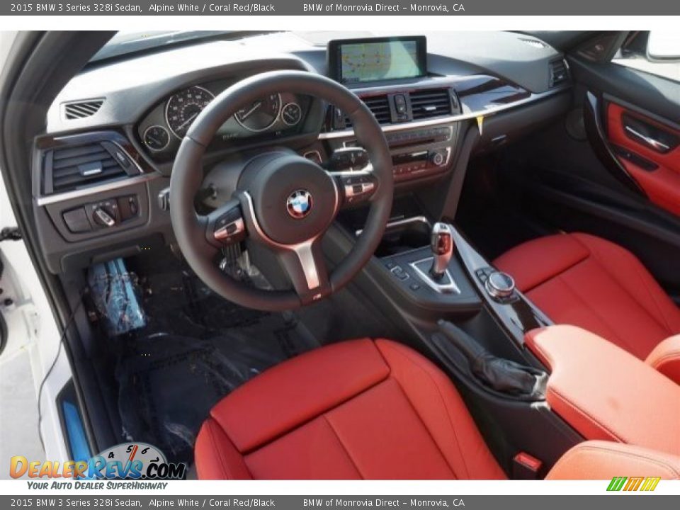 2015 BMW 3 Series 328i Sedan Alpine White / Coral Red/Black Photo #6